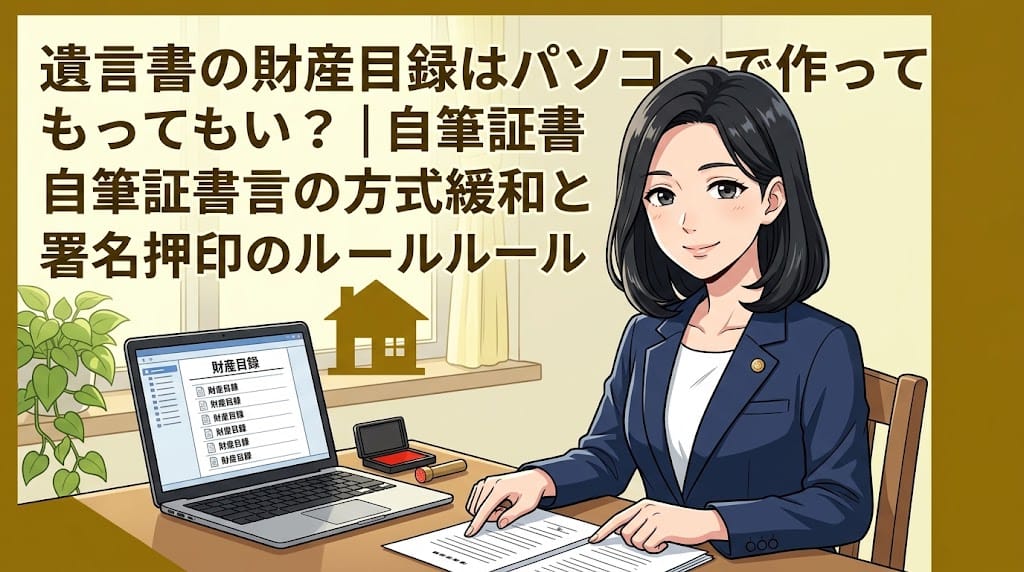 自筆証書遺言の財産目録のパソコン作成ルールを解説する柏市の行政書士だいち法務事務所のアイキャッチ画像