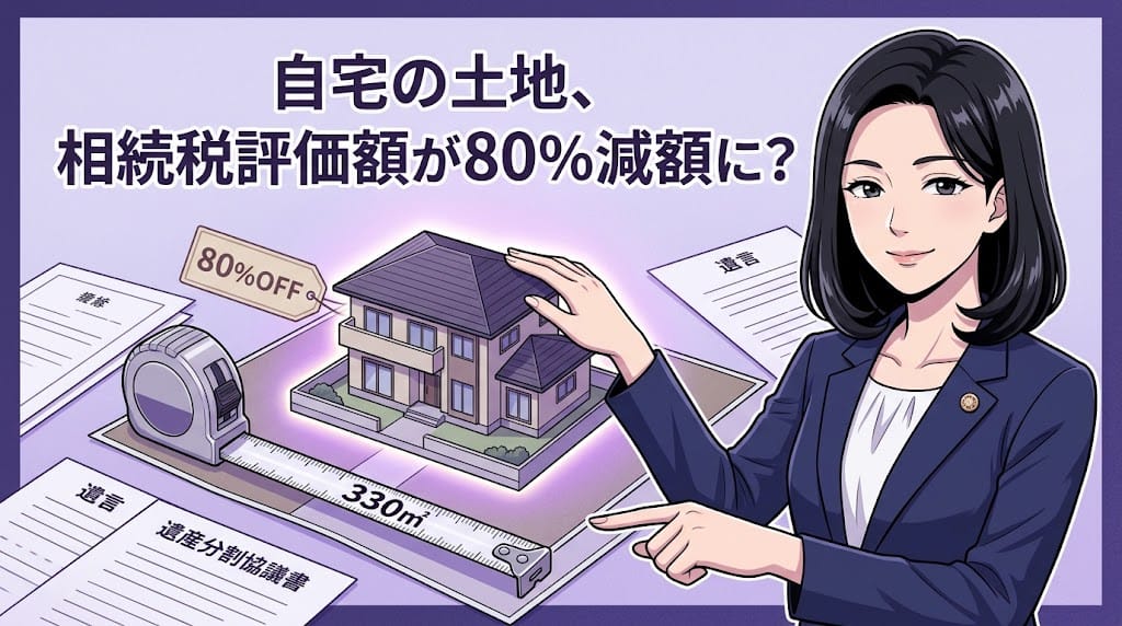 小規模宅地等の特例(330㎡・80%減額)の要件を解説する柏市の行政書士だいち法務事務所のアイキャッチ画像